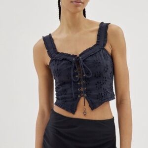 Women's Black Lace-Up Top